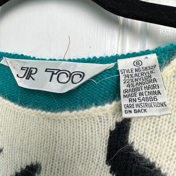 VTG JR Too Sweater Dress Womens Small Blue White Angora Blend Long Sleeve Knit - Picture 4 of 8